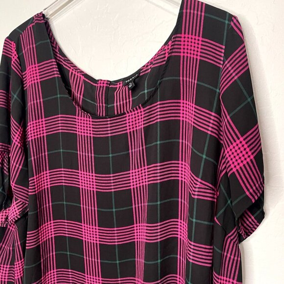 Torrid Pink and Black Georgette Plaid Button Back Sheer Blouse 4 4X 26 - Picture 4 of 8
